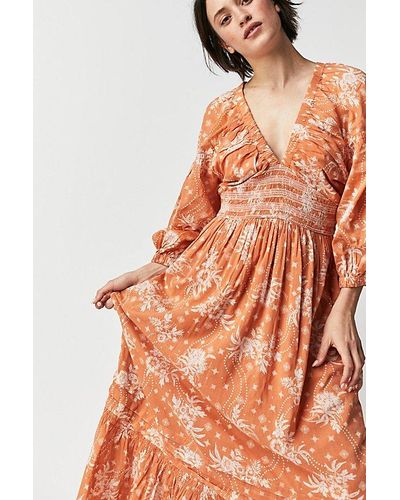 Free People Golden Hour Maxi Dress At In Coral Sands Combo, Size: Xs - Orange