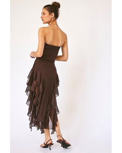 Kim Shui Mesh Cut Out Ruffle Maxi Dress - Brown