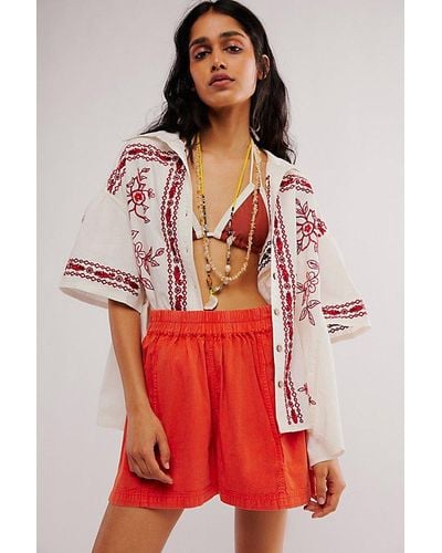 Free People Get Free Poplin Pull-on Shorts - Red