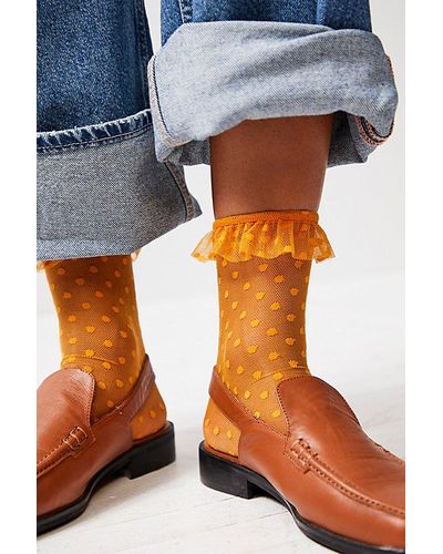 Only Hearts Ruffle Socks At Free People In Honey, Size: M/l - Blue