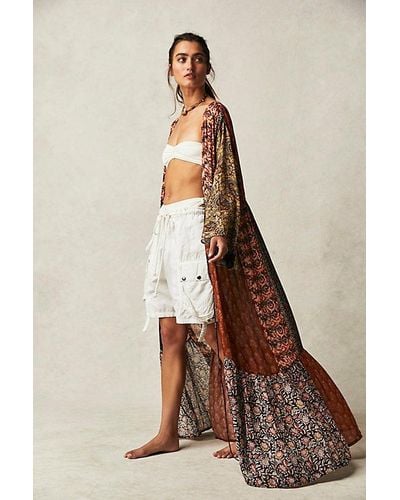 Free People Bombay Mixed Print Kimono At In Sand Combo - Brown