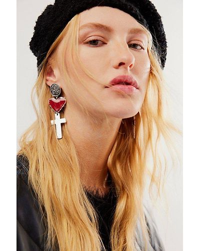 Free People Bleeding Heart Dangles At In Silver Red - White