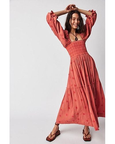 Free People Dahlia Embroidered Maxi Dress At In Melon Combo, Size: Xs - Multicolor
