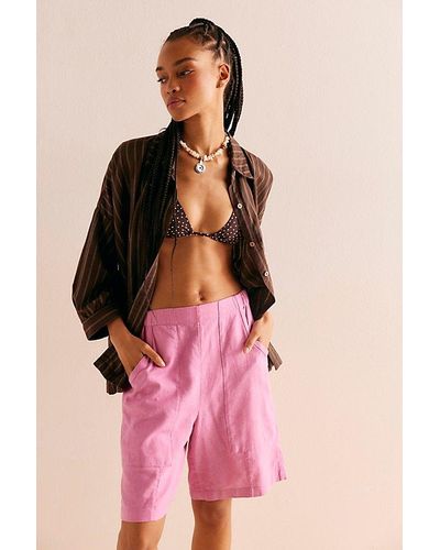 Free People On Repeat Linen Shorts - Pink
