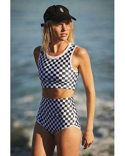 Salt Gypsy Crop Surf Top At Free People In Black And White Checkers, Size: Xs - Grey