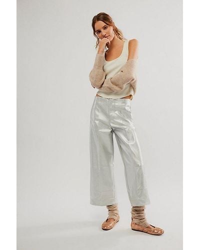 Free People Full Moon Vegan Gaucho Trousers At In Silver, Size: Us 0 - Metallic