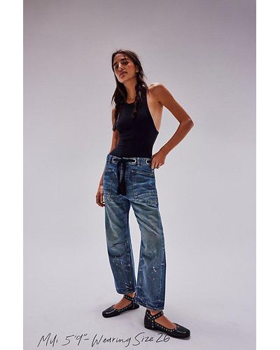 Free People Moxie Pull-on Barrel Jeans At Free People In Timeless Blue, Size: 31