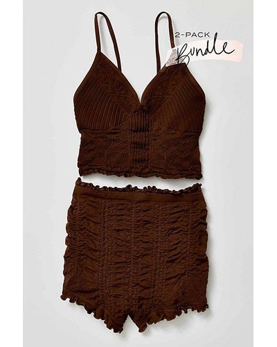 Intimately By Free People Chloe Seamless Bralette + Ruched Ruffle Shorties 2-style Bundle - Brown