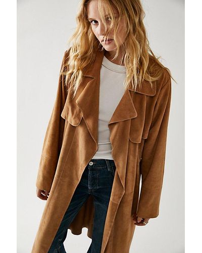 Free People Suki Suede Trench Coat - Brown