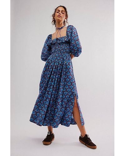 Free People Oasis Printed Midi Dress - Blue