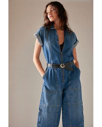 Free People We The Free On The Run Cropped Coverall - Blue