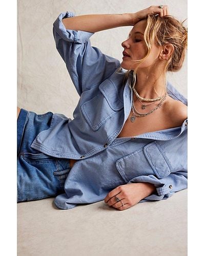 Free People Made For Sun Linen Shirt - Blue