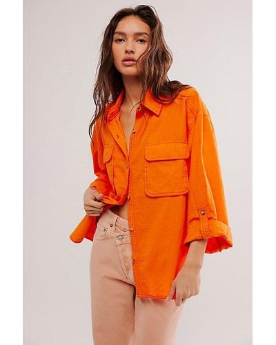 Free People We The Free Made For Sun Linen Shirt - Orange