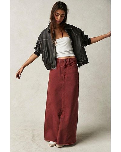 Free People Come As You Are Denim Maxi Skirt At Free People In Russt Acorn, Size: Us 2 - Red