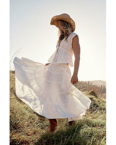 Free People In Full Swing Midi Skirt At In Ivory, Size: Small - Natural