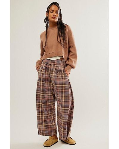 Free People Cool Harbor Plaid Wide-leg Trousers - Brown