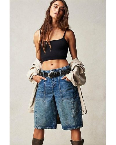 Free People Extreme Measures Barrel Shorts At Free People In Timeless Blue, Size: 24