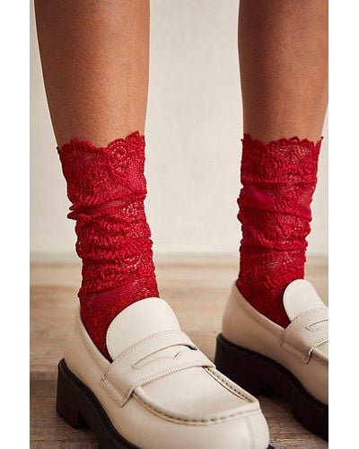 Free People Camila Lace Socks - Red