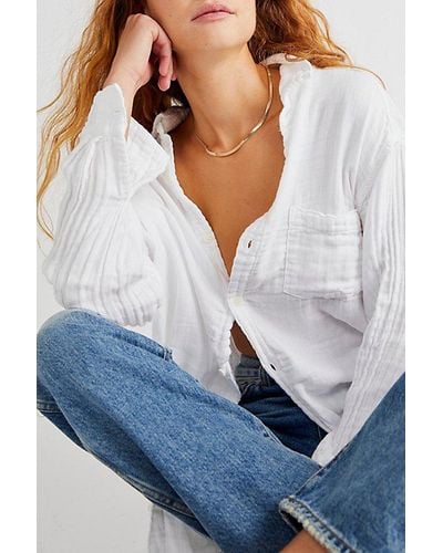 CP Shades Marella Double Cloth Buttondown Shirt At Free People In White, Size: Small - Blue