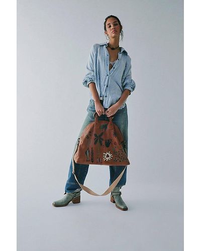 Free People We The Free Limited Edition Hand Painted Willow Tote - Blue