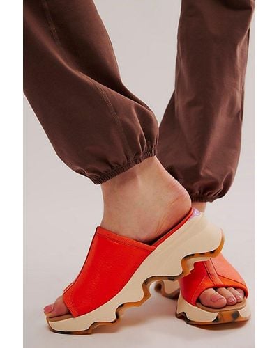 Free People Kinetic Impact Slide High Wedge Sandals - Red