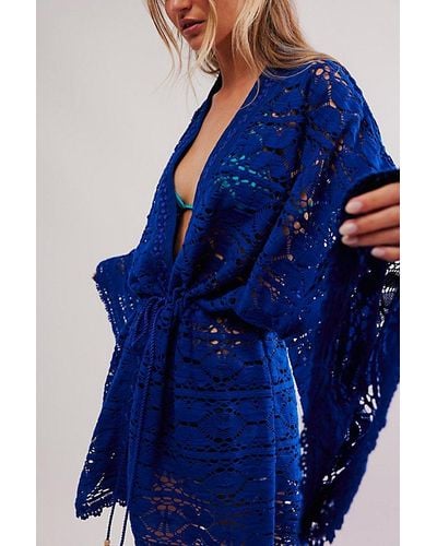 Free People Bell Sleeve Lace Kimono - Blue