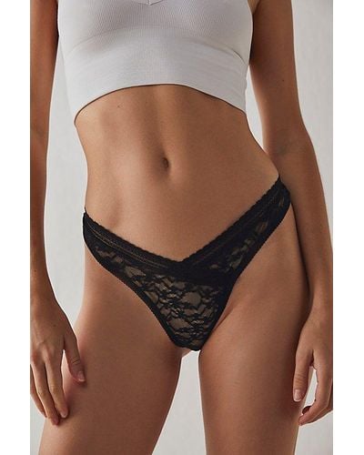 Free People High Cut Daisy Lace Thong Undies - Black