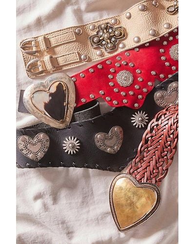 Free People Wildheart Studded Belt At In Flame, Size: S/m - Red