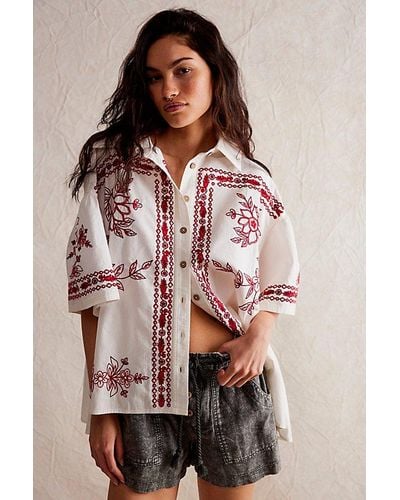 Free People We The Free Spring Refresh Vacation Shirt - Red