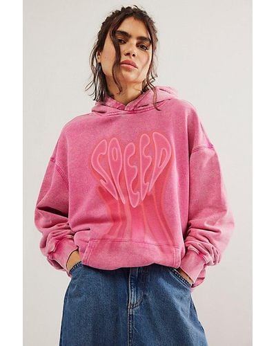 One Teaspoon Speed Longline Sweatshirt At Free People In Pink Acid, Size: Large