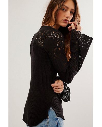 Free People Nice Try Floral Lace Tank Top in Black