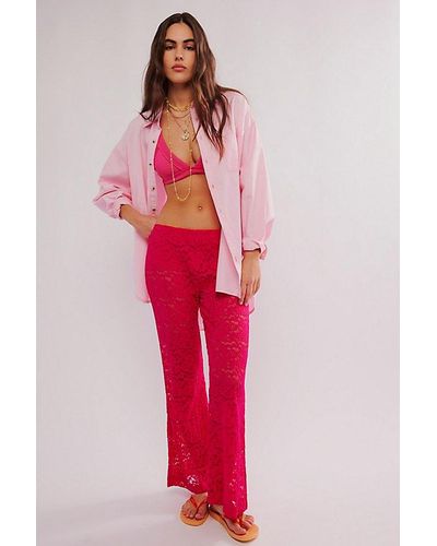 Free People All Day Lace Flare Pants - Red