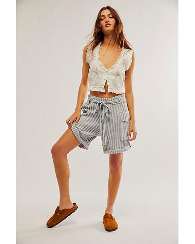 Free People Fp One Harrison Striped Shorts - Blue