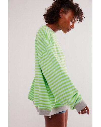 Free People Classic Striped Oversized Crewneck - Green