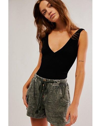 Free People Westmoreland Linen Pull-on Shorts - Black