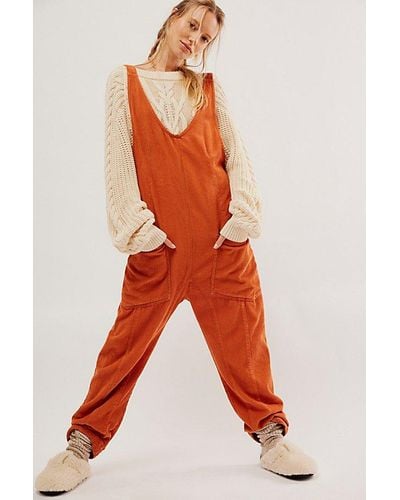 Free People We The Free High Roller Cord Jumpsuit - Orange