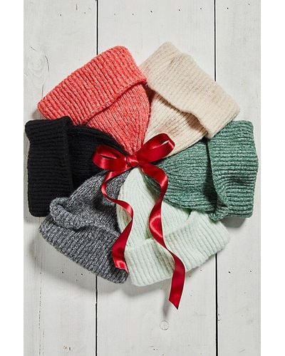 Free People Harbor Marled Ribbed Beanie At In Black - Red