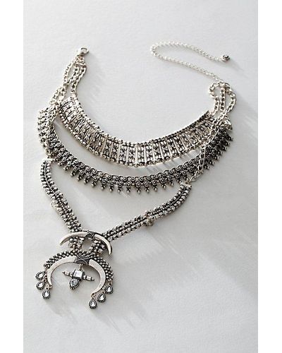 Free People Skylar Necklace At In Silver Crystal - Gray