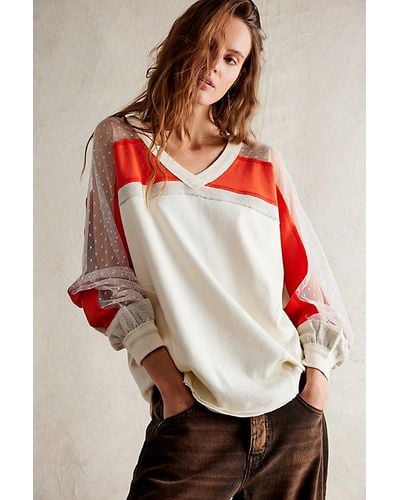 Free People Roadside Tee At Free People In Ivory Combo, Size: Xs - Red