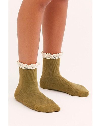 Free People Beloved Waffle Knit Ankle Socks At In Basil - Green
