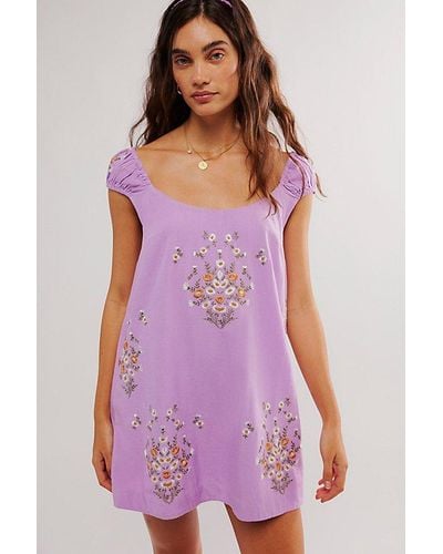 Free People Wildflower Embroidered Mini Dress - Purple