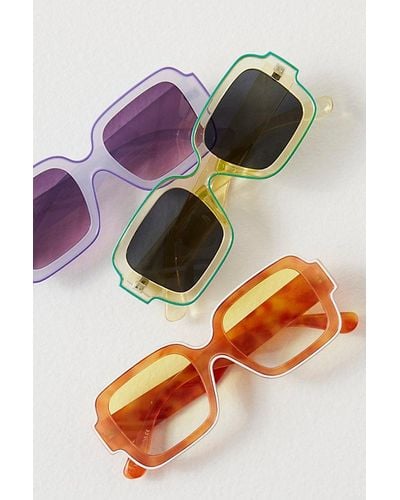Free People Shadow Side Square Sunglasses At In Lime - Multicolor