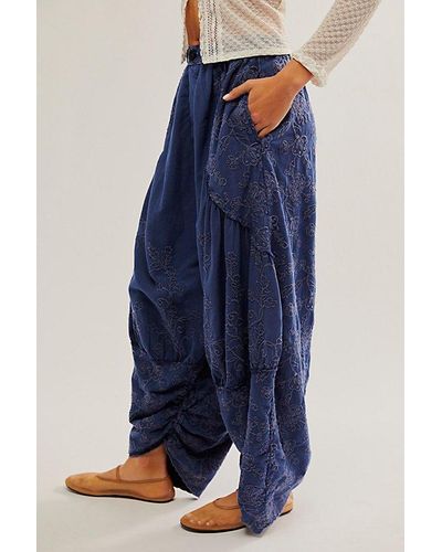 Free People Easy Love Embroidered Pull-on Pants At In Midnight Rain, Size: Xs - Blue