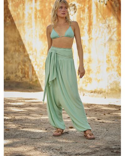 2 In 1 Cotton Harem TrousersBandeau Jumpsuit In Emerald   likemary   SilkFred AU