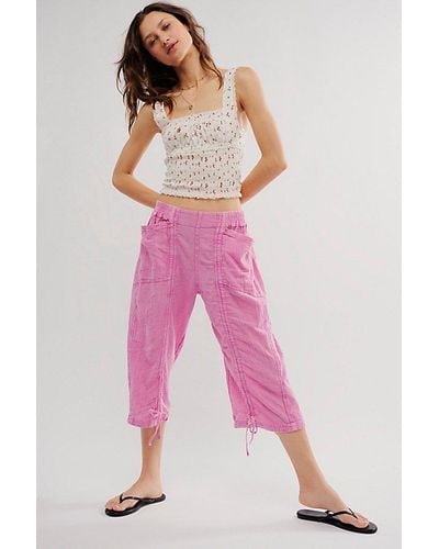 Free People Gianna Ruched Gaucho Pull-on Trousers - Pink