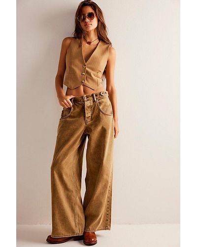 Free People Electric Feels Dropped Wide-leg Jeans At Free People In Rocky Road, Size: 30 - Natural