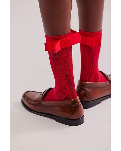 Free People Lace Rear Bow Socks - Red