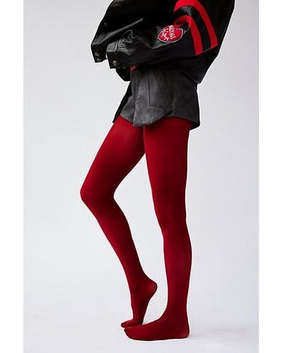 Free People Utterly Opaque Tights - Red
