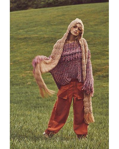 Free People Daria Crochet Hood Scarf At In Tuscan Rose - Green