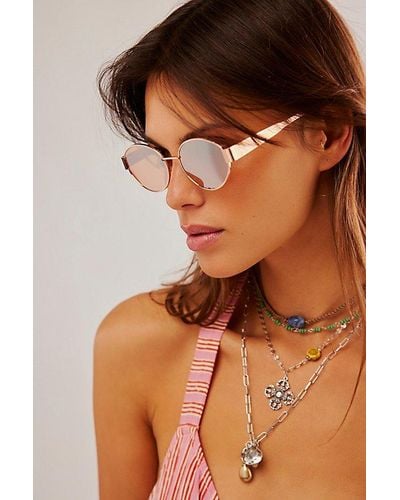 Free People Little Secret Round Sunglasses At In Rose Gold - Brown